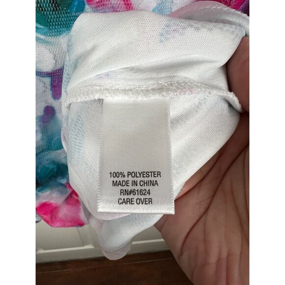 Laura Ashley 2X White Bold Colorful Pastel Floral Mesh Short Sleeve Top Boho - Picture 5 of 11